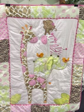 Carter's Pink Safari Animal Patchwork Crib Comforter only New See Details